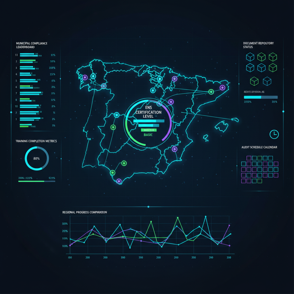 Dashboard centralizado mostrando el estado de cumplimiento ENS por municipio