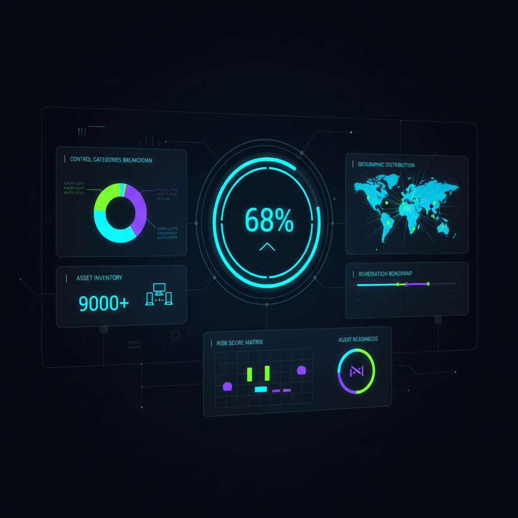 Dashboard ejecutivo mostrando métricas de cumplimiento NIST 800-53